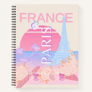 Paris, France, Travel Art, Preppy, Pastel Notebook