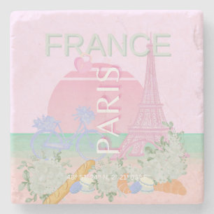 Paris, France, Travel Art, Preppy, Pastel, Pink Stone Coaster