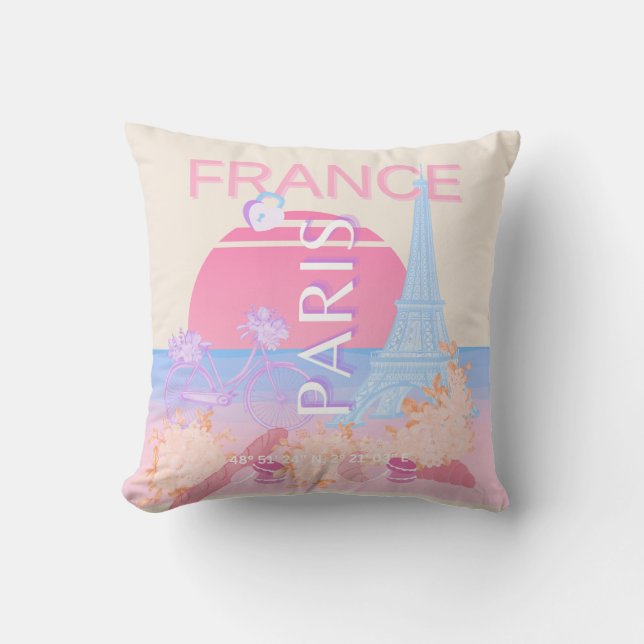 Paris, France, Travel Art, Preppy, Pastel Throw Pillow (Front)
