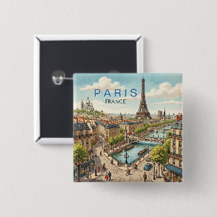 Paris France Travel Art Vintage 2 Inch Square Button