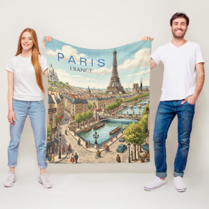 Paris France Travel Art Vintage Fleece Blanket