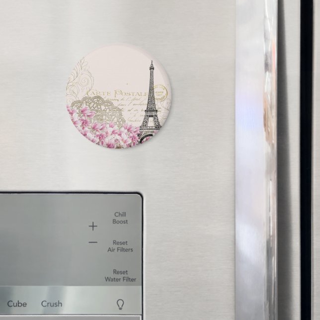 Paris France Travel Design with Eiffel Pink Roses Magnet (In Situ (Fridge))