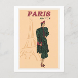 Paris France Travel Fashion Retro Postcard