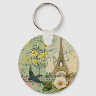 Paris France Travel Graphic Art Collage Keychain