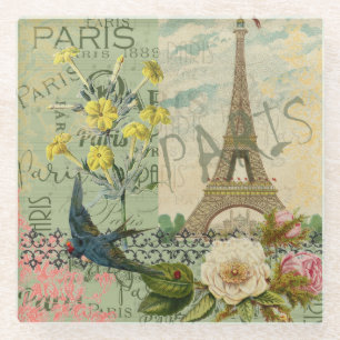 Paris France Travel Vintage Antique Art Painting Glass Coaster