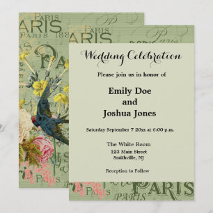 Paris France Travel Vintage Antique Art Painting Invitation