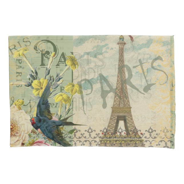Paris France Travel Vintage Antique Art Painting Pillowcase (Front)