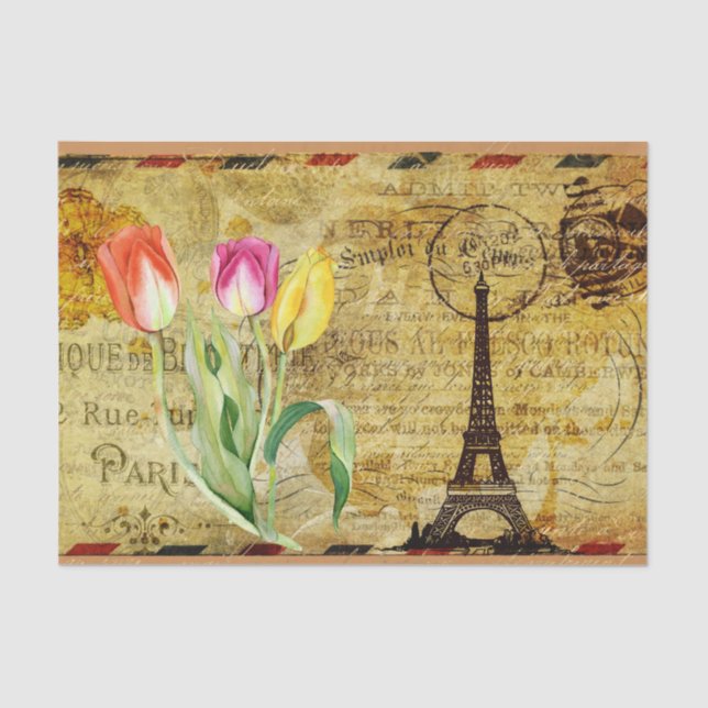 Paris France  Tulip Decoupage Vintage Ephemera Tissue Paper (Front)