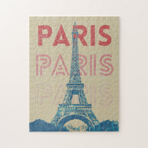 Paris France typography and Eiffel tower Jigsaw Puzzle