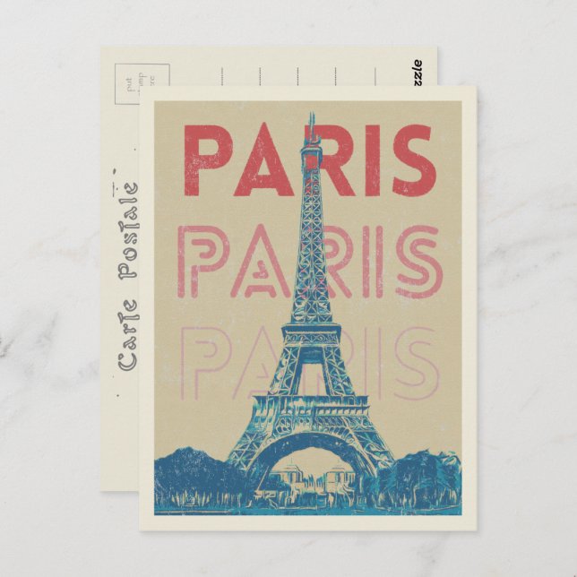 Paris France typography and Eiffel tower Postcard (Front/Back)