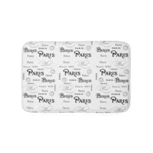 Paris France Typography Black White Script Bath Mat