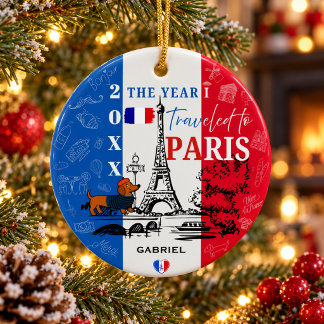 Paris France Vacation Keepsake Custom Year Name Ceramic Ornament