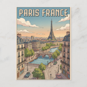 Paris France Vintage Anime Travel Postcard