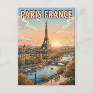 Paris France Vintage Anime Travel Postcard