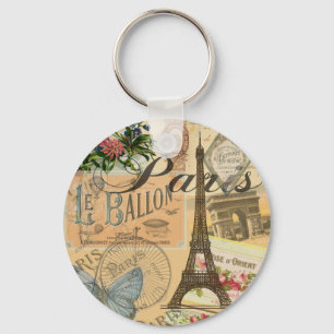 Paris France Vintage Travel Collage Art Print Keychain