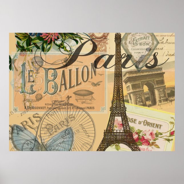 Paris France Vintage Travel Colorful Artwork Poster (Front)