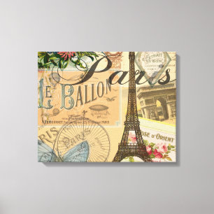 Paris France Vintage Travel Colourful Artwork Canvas Print