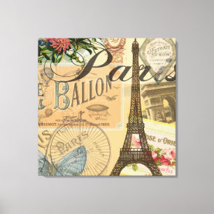 Paris France Vintage Travel Colourful Artwork Canvas Print