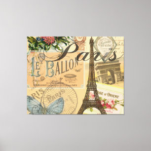 Paris France Vintage Travel Colourful Artwork Canvas Print