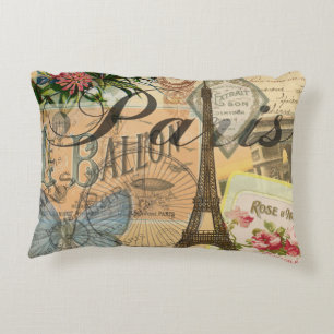 Paris France Vintage Travel Colourful Artwork Decorative Pillow