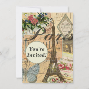 Paris France Vintage Travel Colourful Artwork Invitation