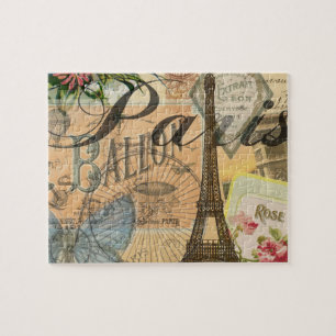 Paris France Vintage Travel Colourful Artwork Jigsaw Puzzle