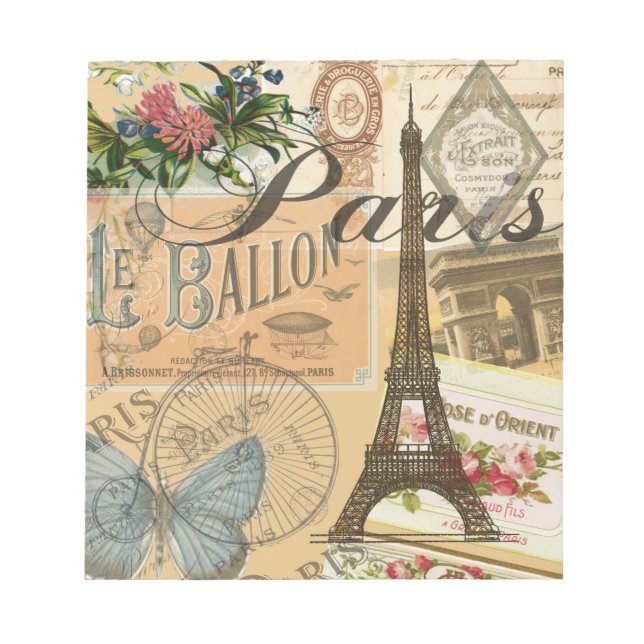 Paris France Vintage Travel Colourful Artwork Notepad (Front)