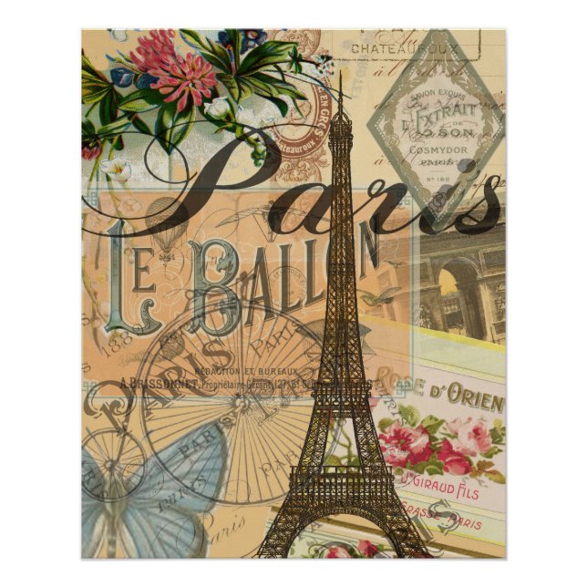 Paris France Vintage Travel Colourful Artwork Poster (Front)