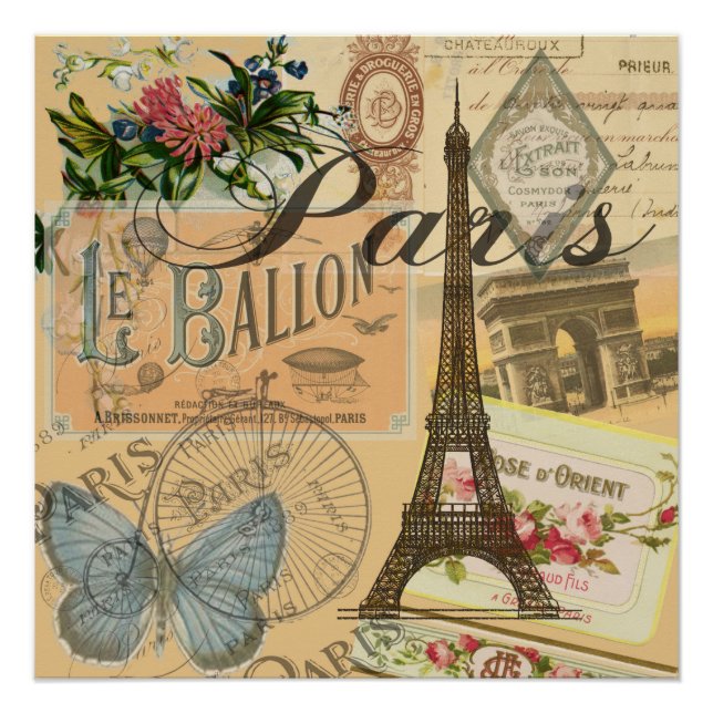 Paris France Vintage Travel Colourful Artwork Poster (Front)