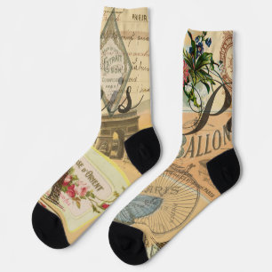 Paris France Vintage Travel Colourful Artwork Socks