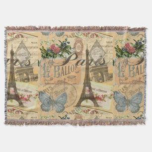 Paris France Vintage Travel Colourful Artwork Throw Blanket