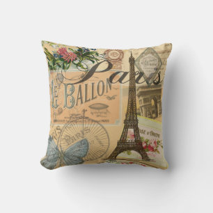 Paris France Vintage Travel Colourful Artwork Throw Pillow