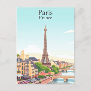 Paris, France Vintage Travel Eiffel Tower Postcard