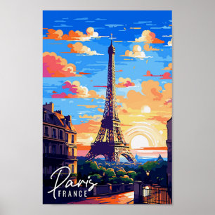 Paris France vintage travel illustration Poster