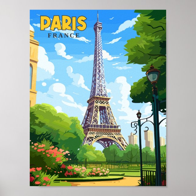 Paris France vintage travel illustration Poster (Front)