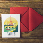 Paris France Vintage Travel     Postcard<br><div class="desc">Beautiful vintage paris france travel artwork showing the famous Eiffel Tower and the Seine river. Great souvenir and gift idea for your family and loves ones.</div>