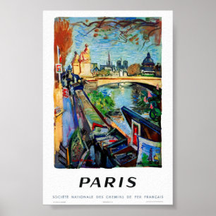 Paris France Vintage Travel Poster Restored