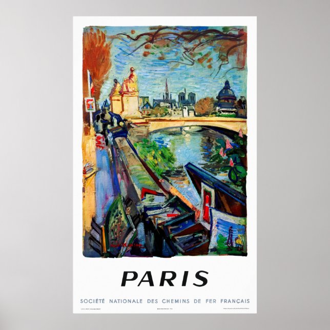 Paris France Vintage Travel Poster Restored (Front)