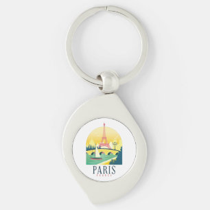 Paris France Vintage Travel Romantic  Keychain