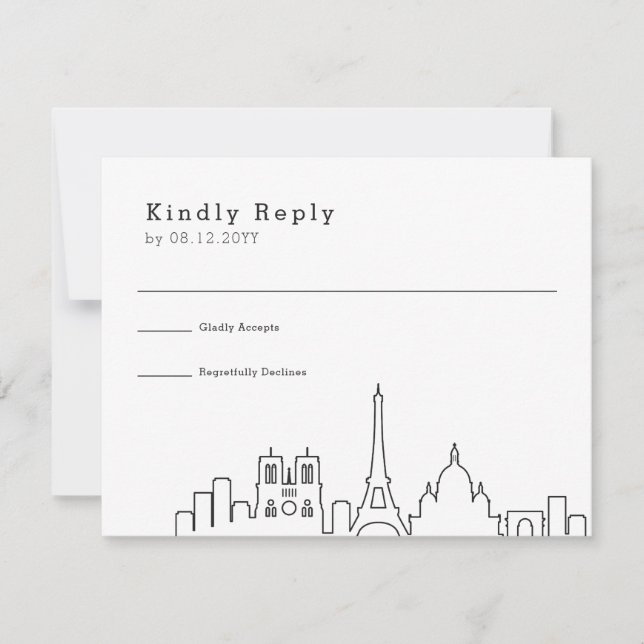 Paris, France Wedding | Stylized Skyline RSVP Card (Front)