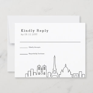 Paris, France Wedding   Stylized Skyline RSVP Card