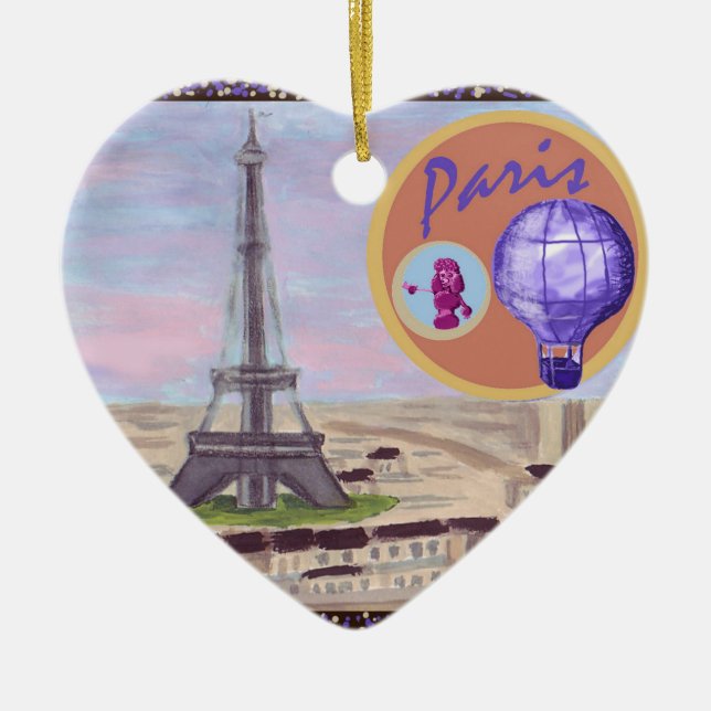 Paris France with Eiffel Tower Pink Poodle and hot Ceramic Ornament (Front)