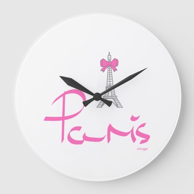 Paris,-France-with-Pink-Bow Large Clock (Front)