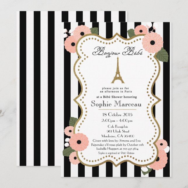 Paris French Baby Shower Invitation (Front/Back)