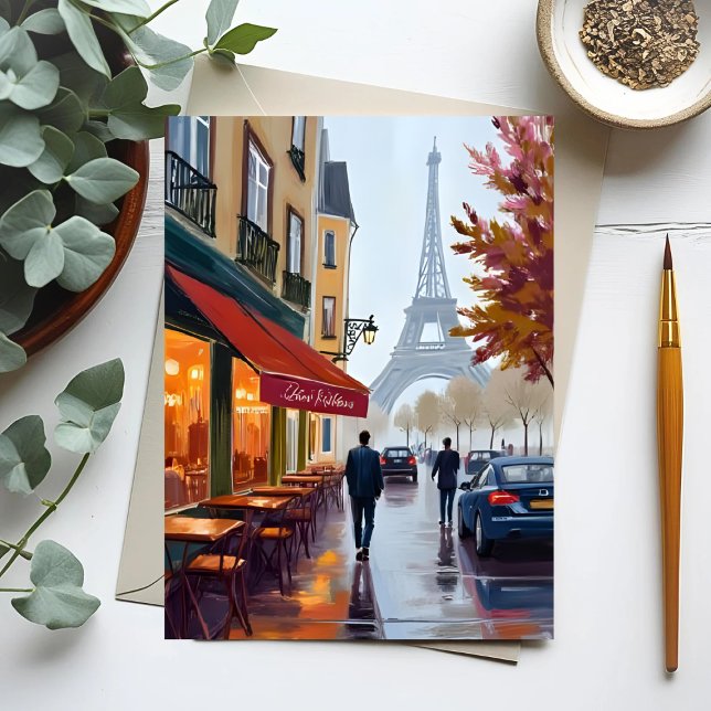 Paris French Cafe Eiffel Tower Watercolor Postcard (Creator Uploaded)