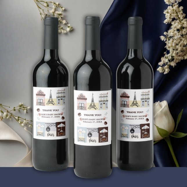 Paris French Cafe Patisserie Baby Shower  Wine Label (Creator Uploaded)