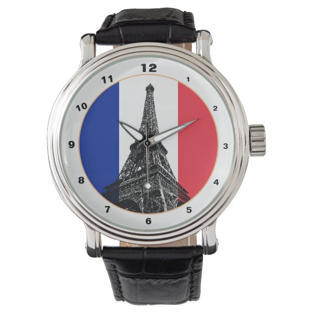 Paris, French Flag & France fashion /Eiffel Tower Watch (Front)