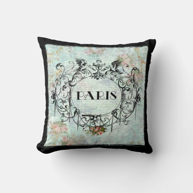 Paris French Ornate Eiffel Tower Throw Pillow (Front)
