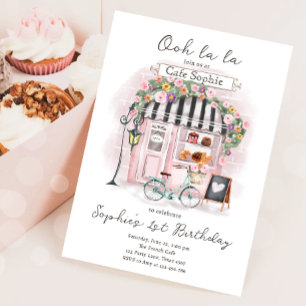 Paris French Parisian Cafe Tea Party Girl Birthday Invitation