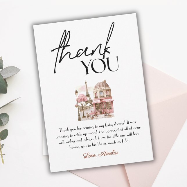  Paris French Pink Cafe Girly Baby Shower Thank You Card (Creator Uploaded)